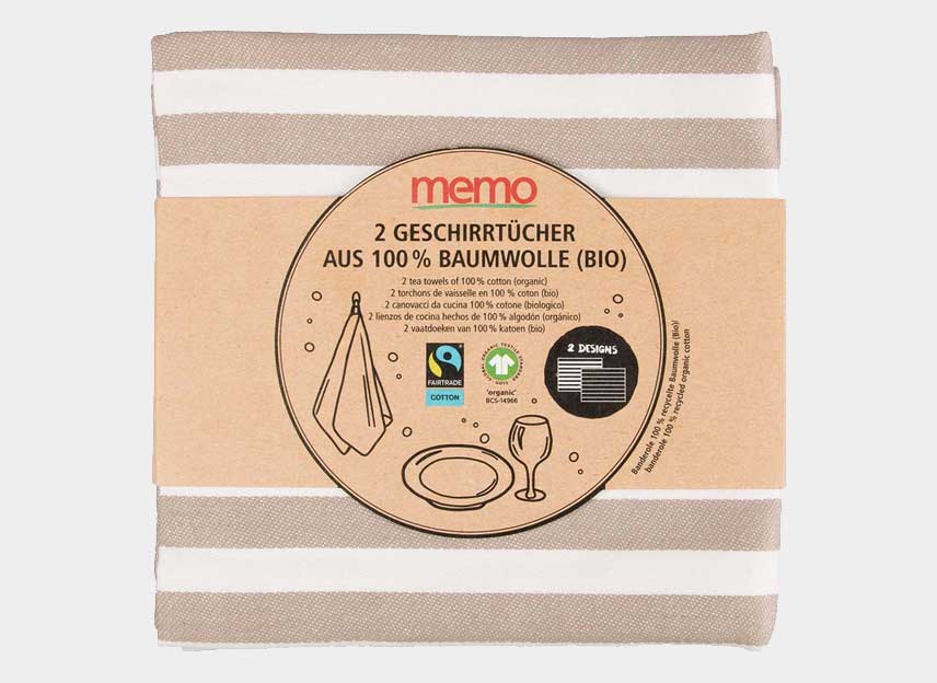 memo Geschirrtücher aus Bio-Baumwolle, Fairtrade 2 Stk.